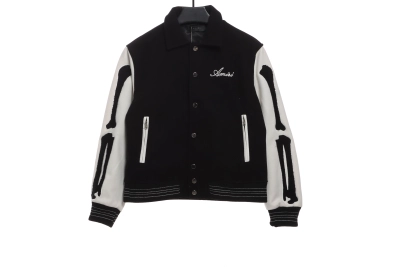 Amiri bone wool color matching sleeve baseball jacket 01