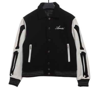 Amiri bone wool color matching sleeve baseball jacket 01