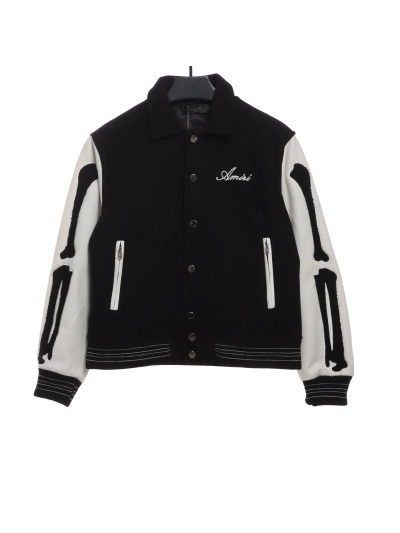 Amiri bone wool color matching sleeve baseball jacket 01