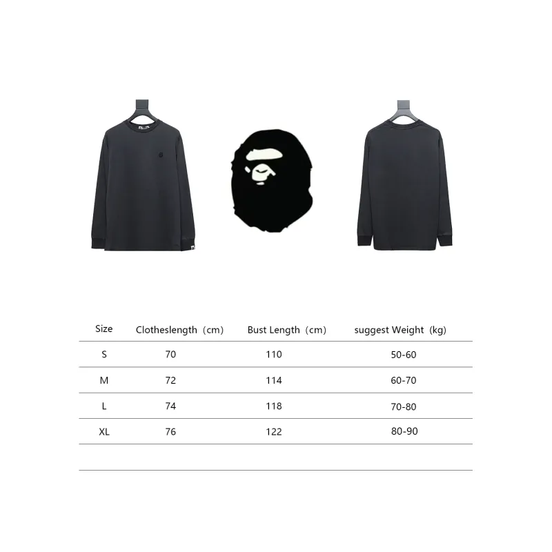 BAPE 24SS ape head small logo embroidered long-sleeve T-shirt 1901