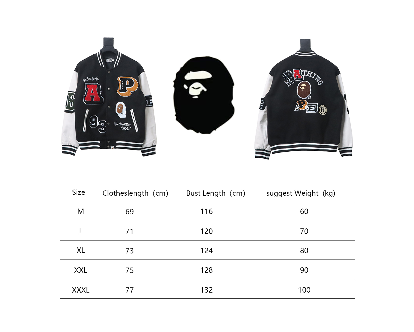BAPE element pattern towel embroidery baseball jacket 1901