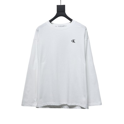  Calvin Klein CK small label basic round neck Long-Sleeve T-shirt white 01