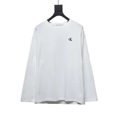  Calvin Klein CK small label basic round neck Long-Sleeve T-shirt white 01