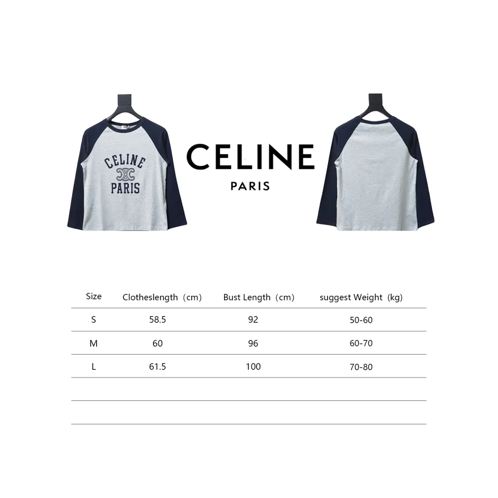  Celine 24FW flocked letter patchwork long-sleeve T-shirt 1901