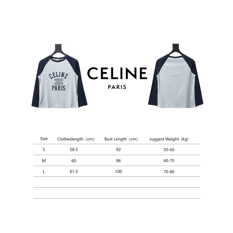  Celine 24FW flocked letter patchwork long-sleeve T-shirt 1901