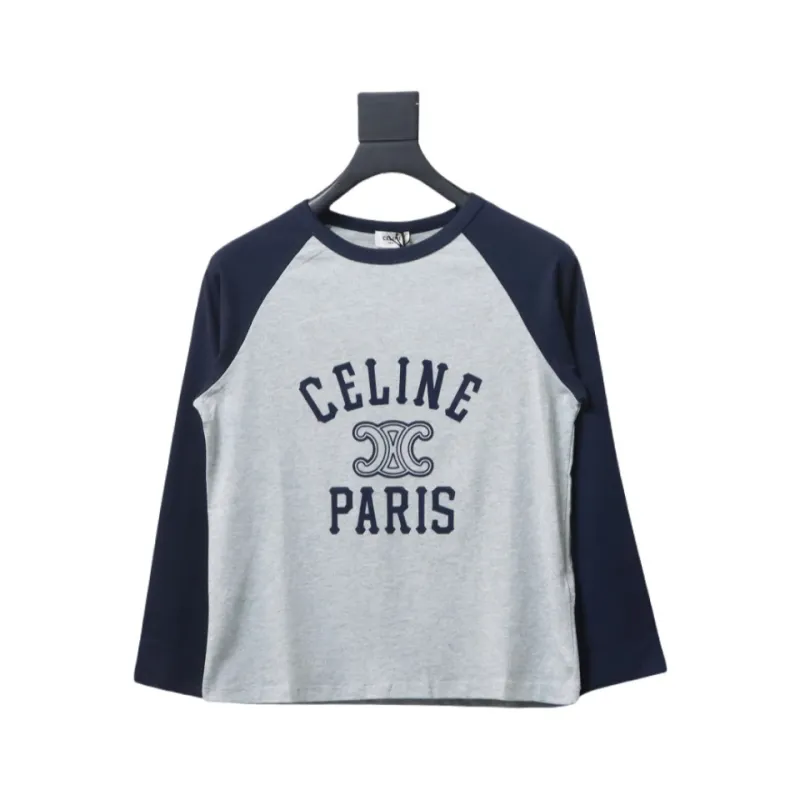  Celine 24FW flocked letter patchwork long-sleeve T-shirt 1901