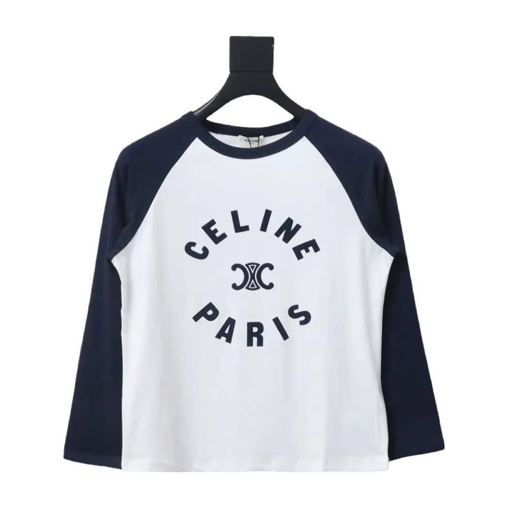  Celine 24FW flocked letter patchwork long-sleeve T-shirt 1902