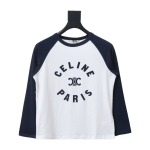 Celine 24FW flocked letter patchwork long-sleeve T-shirt 1902