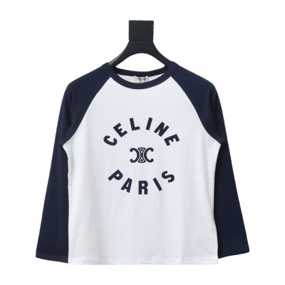  Celine 24FW flocked letter patchwork long-sleeve T-shirt 1902 01