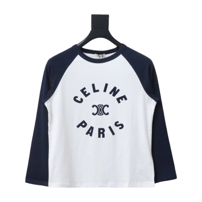 Celine 24FW flocked letter patchwork long-sleeve T-shirt 1902 01