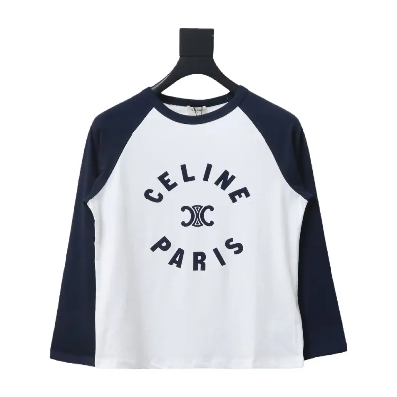  Celine 24FW flocked letter patchwork long-sleeve T-shirt 1902