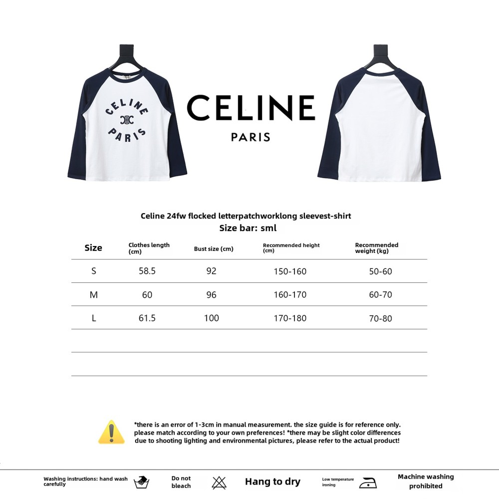 Celine 24FW flocked letter patchwork long-sleeve T-shirt 1902