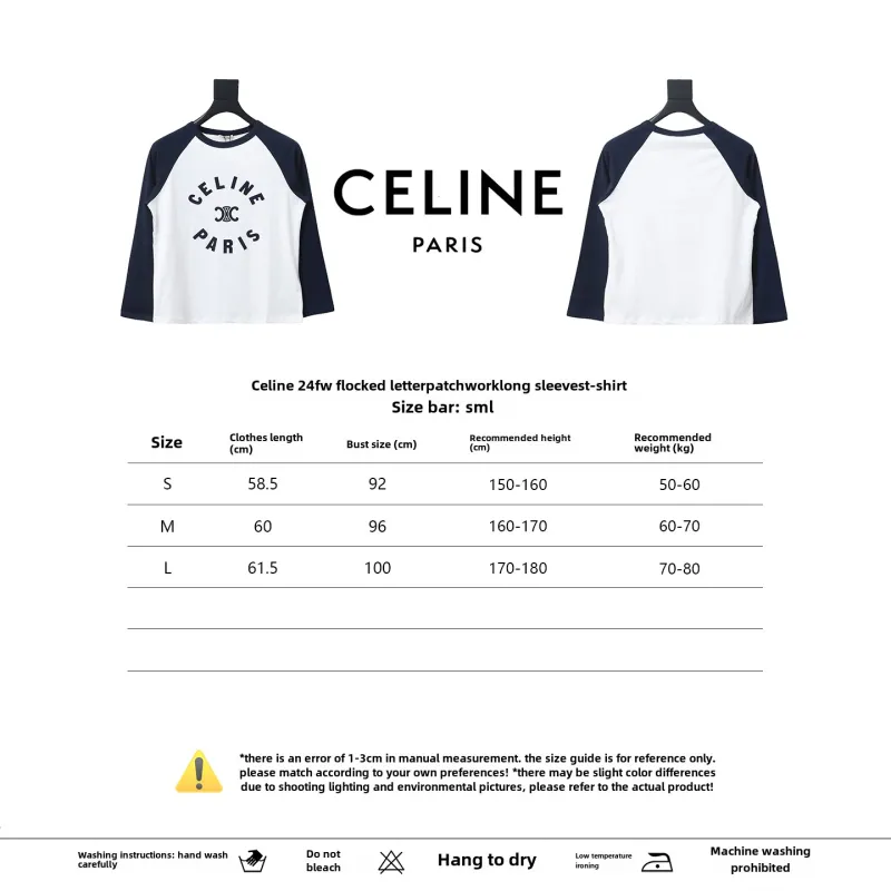  Celine 24FW flocked letter patchwork long-sleeve T-shirt 1902