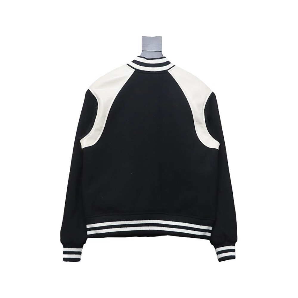 Celine 24Fw shoulder patchwork leather baseball jacket