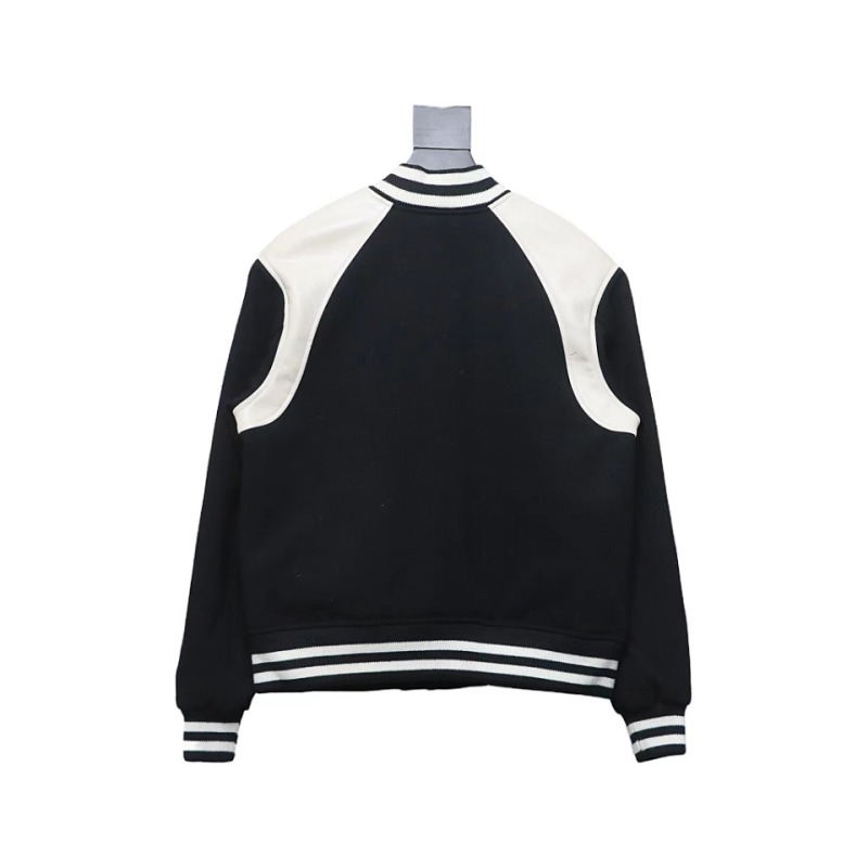 Celine 24Fw shoulder patchwork leather baseball jacket