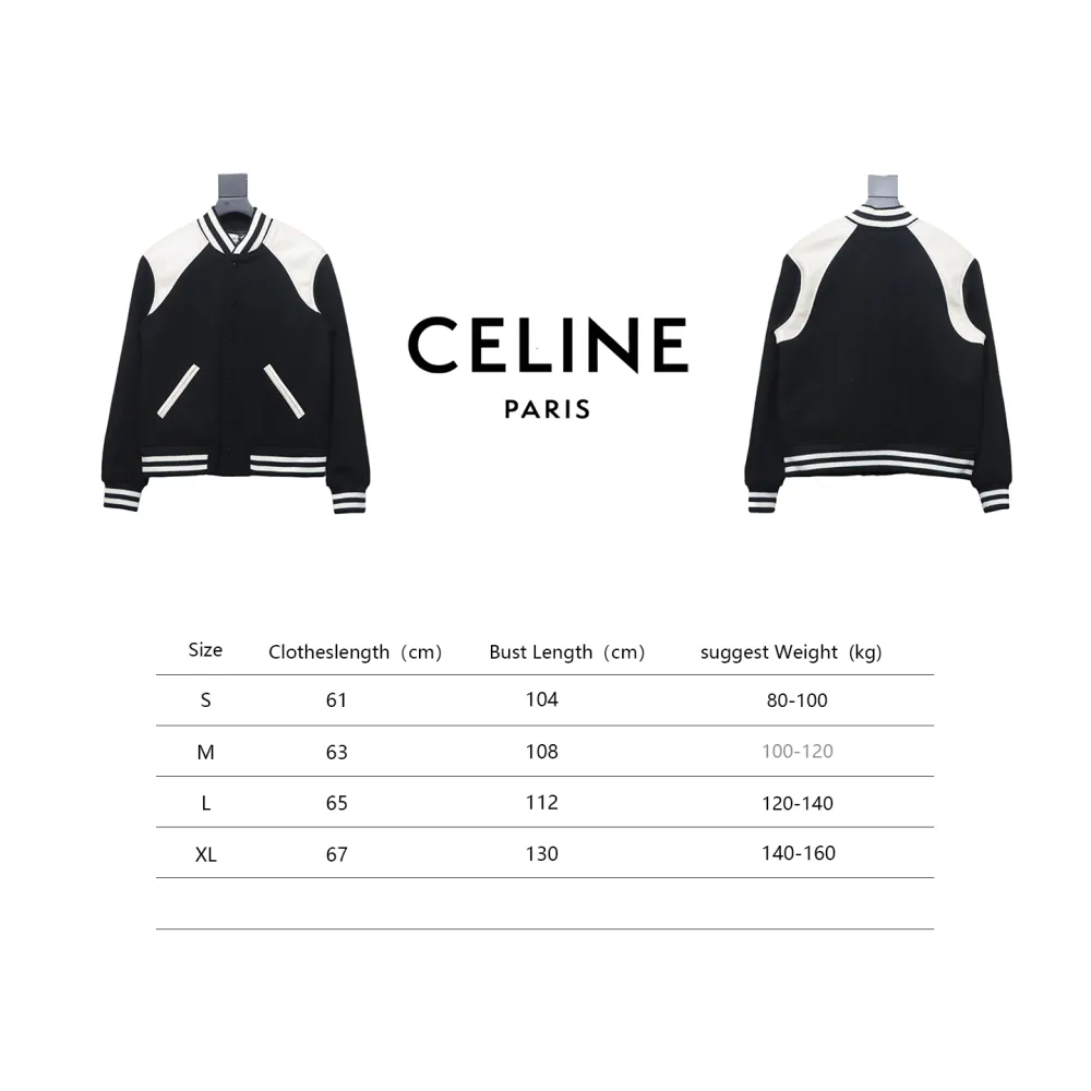  Celine 24Fw shoulder patchwork leather baseball jacket