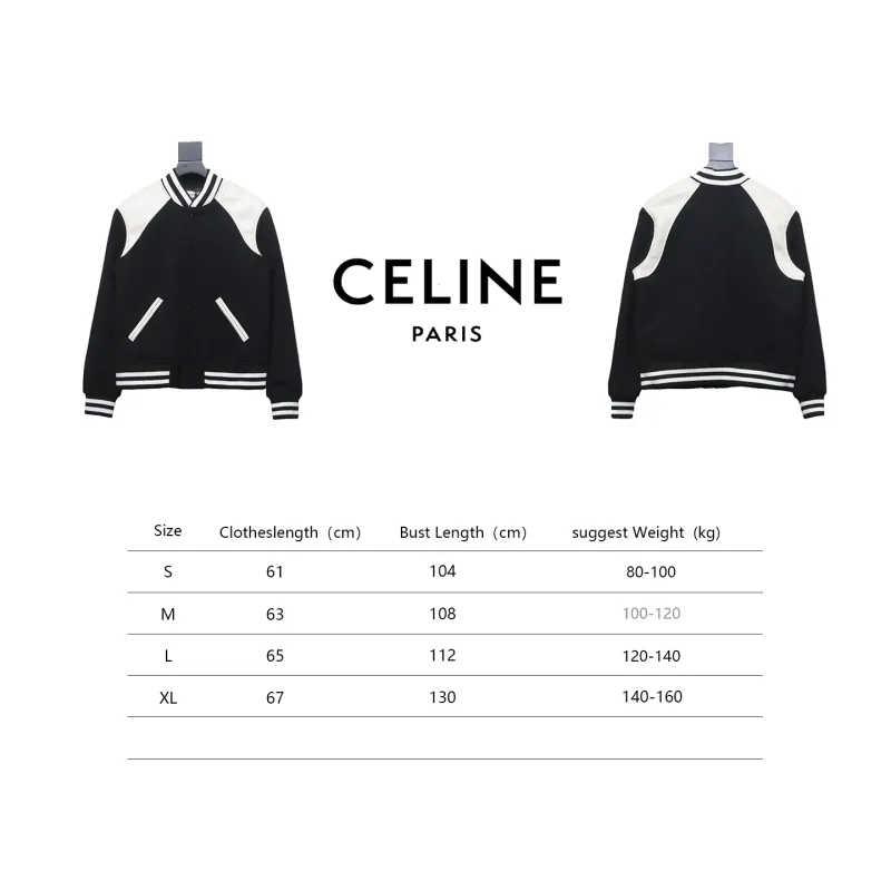  Celine 24Fw shoulder patchwork leather baseball jacket