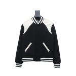 Celine 24Fw shoulder patchwork leather baseball jacket