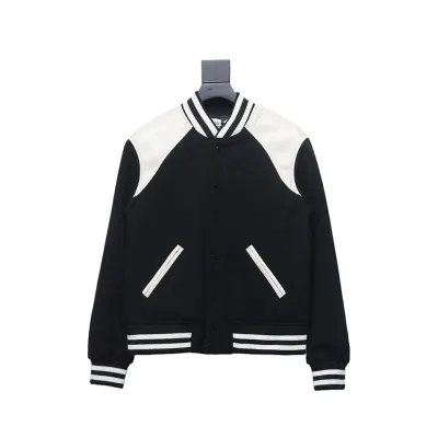 Celine 24Fw shoulder patchwork leather baseball jacket 01