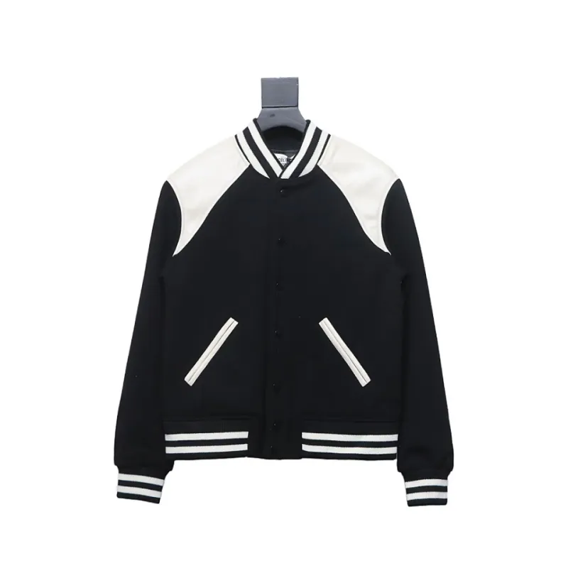  Celine 24Fw shoulder patchwork leather baseball jacket