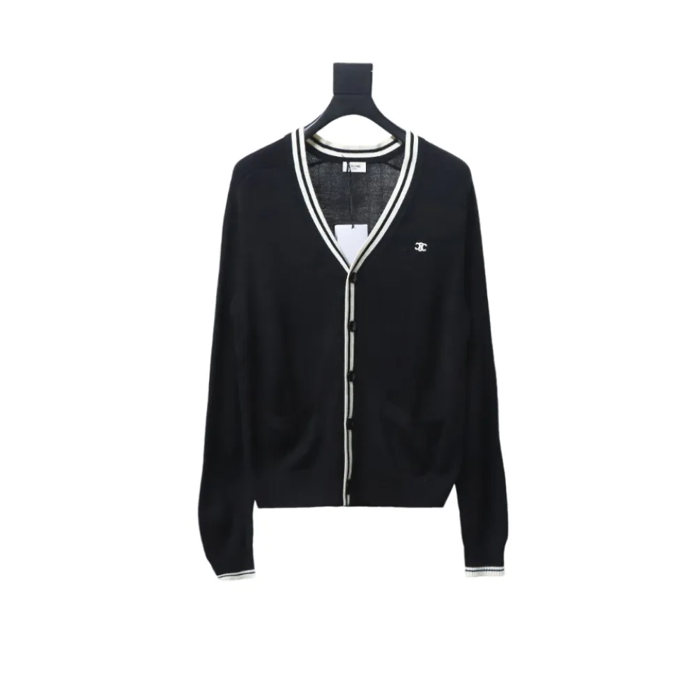  Celine 24FW small logo striped knitted cardigan Sweater