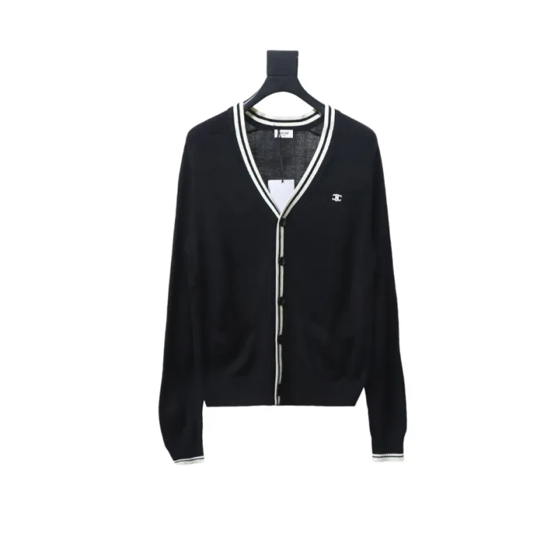  Celine 24FW small logo striped knitted cardigan Sweater