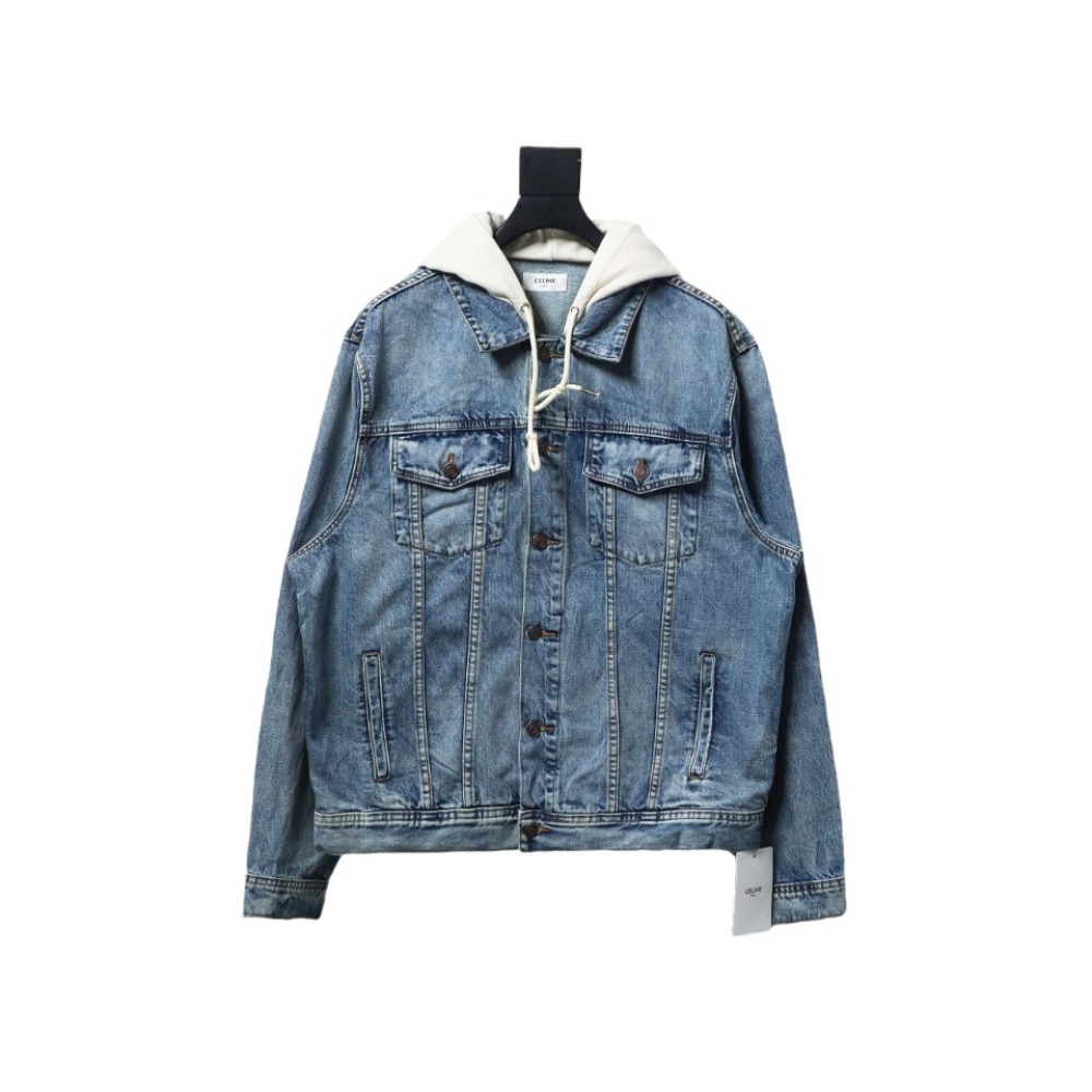  Celine CE 23FW patchwork hooded denim jacket