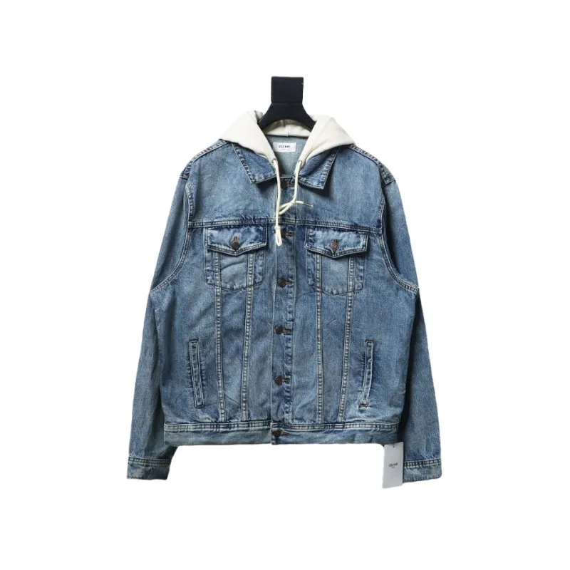  Celine CE 23FW patchwork hooded denim jacket