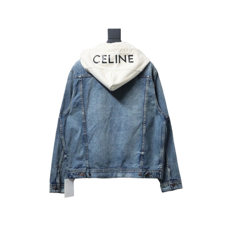  Celine CE 23FW patchwork hooded denim jacket