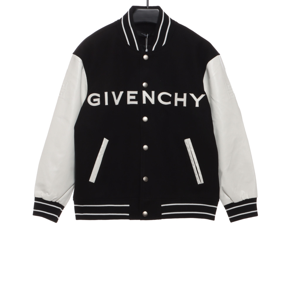  Givenchy 3D embroidered leather sleeve woolen jacket