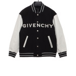 Givenchy 3D embroidered leather sleeve woolen jacket