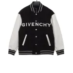  Givenchy 3D embroidered leather sleeve woolen jacket