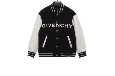 Givenchy 3D embroidered leather sleeve woolen jacket 01