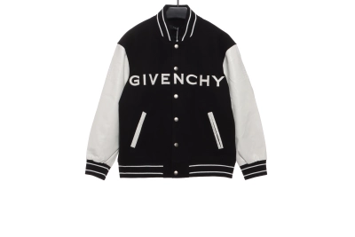 Givenchy 3D embroidered leather sleeve woolen jacket 01