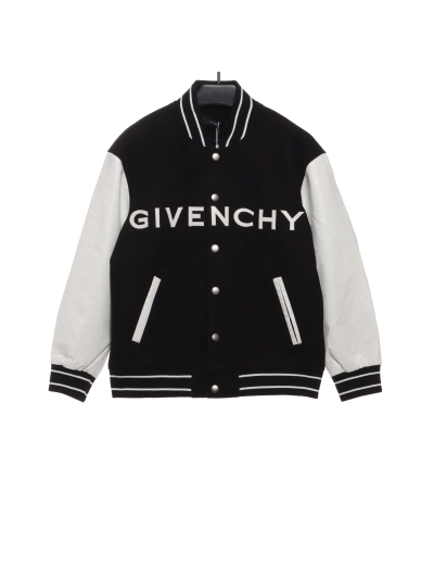 Givenchy 3D embroidered leather sleeve woolen jacket 01