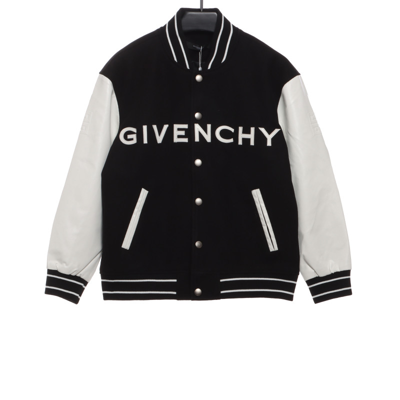  Givenchy 3D embroidered leather sleeve woolen jacket