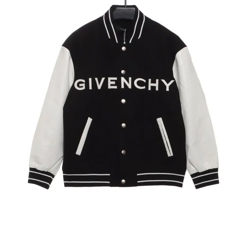  Givenchy 3D embroidered leather sleeve woolen jacket
