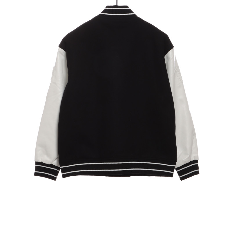  Givenchy 3D embroidered leather sleeve woolen jacket