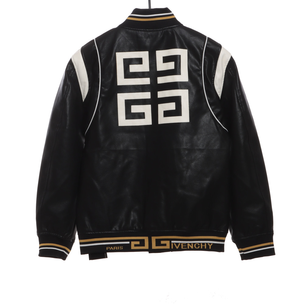 Givenchy 3D LOGO patchwork leather sleeve jacket