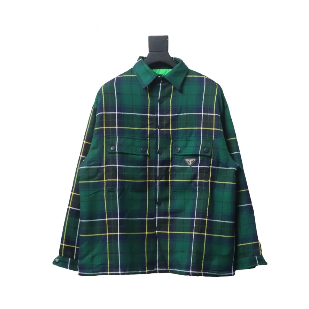 Prada 22FW blue and green plaid cotton jacket
