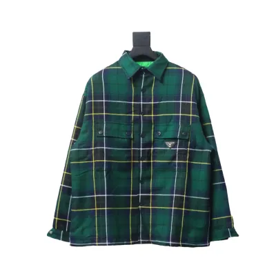 Prada 22FW blue and green plaid cotton jacket 01