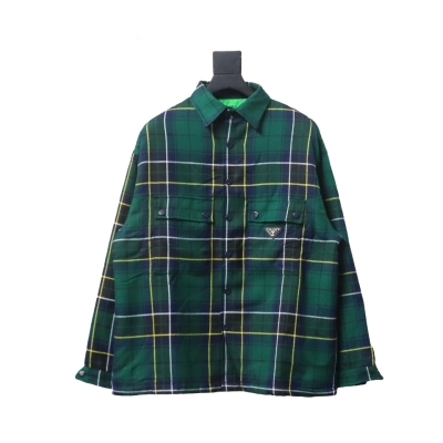 Prada 22FW blue and green plaid cotton jacket 01