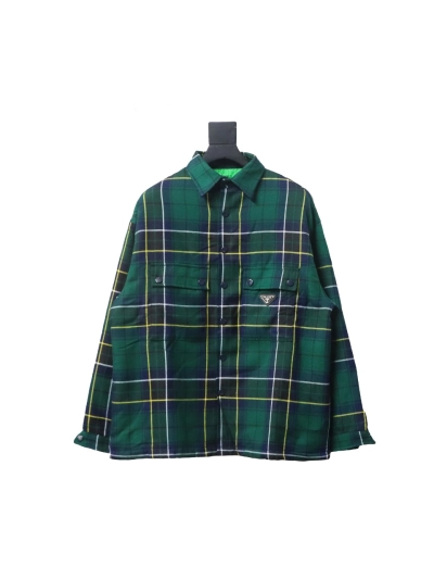Prada 22FW blue and green plaid cotton jacket 01
