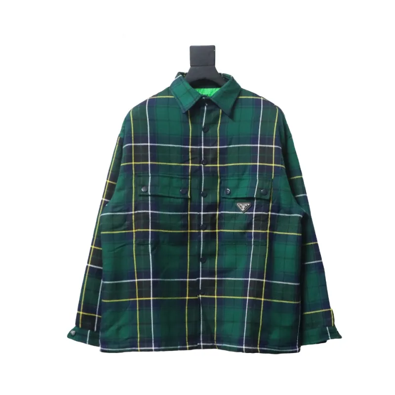 Prada 22FW blue and green plaid cotton jacket