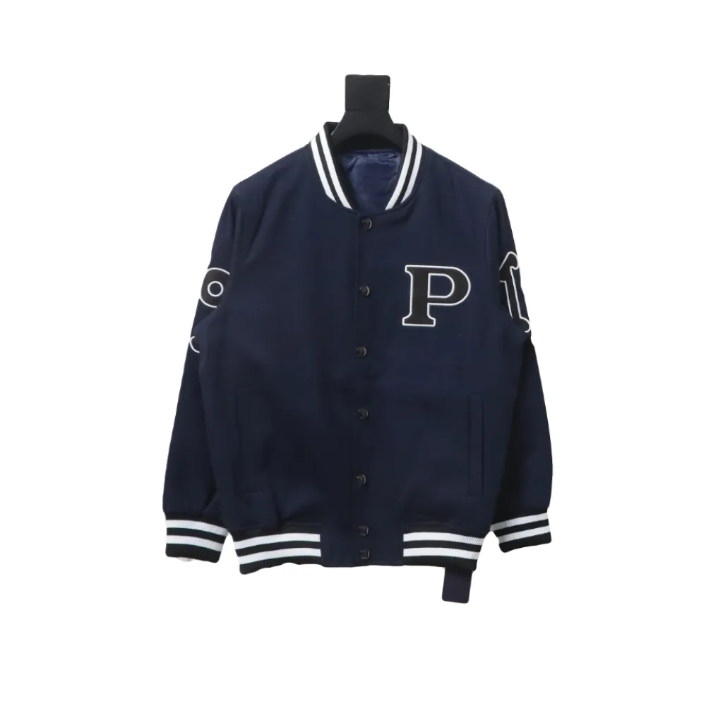  Prada 24FW canvas grain quilted baseball jacket