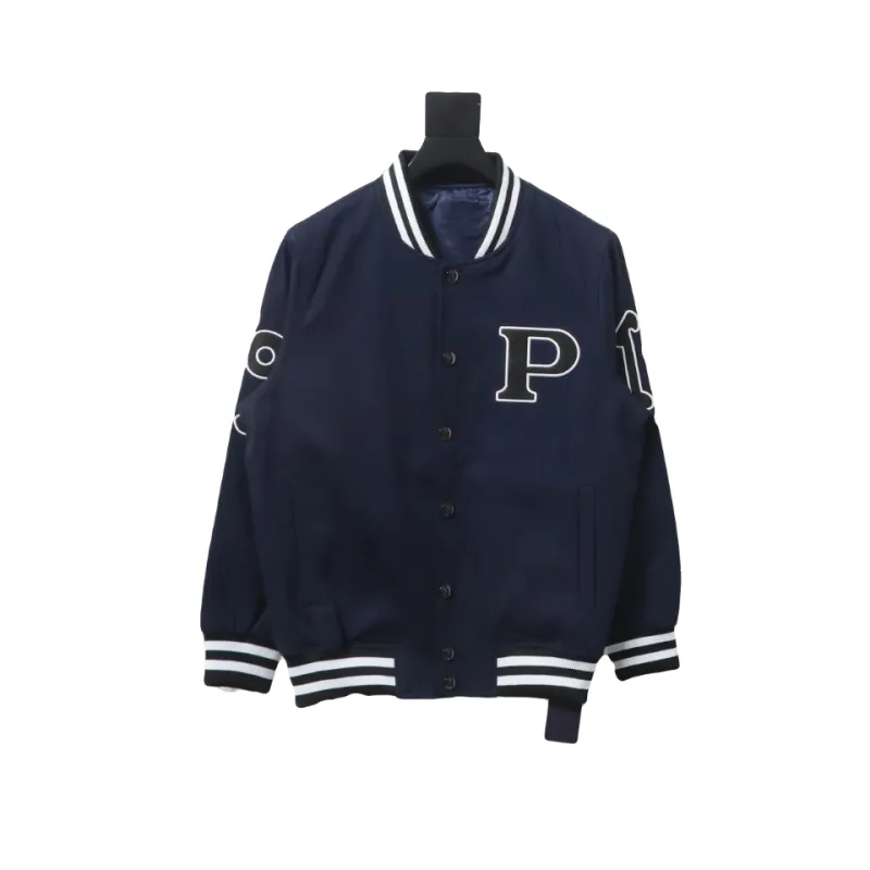  Prada 24FW canvas grain quilted baseball jacket