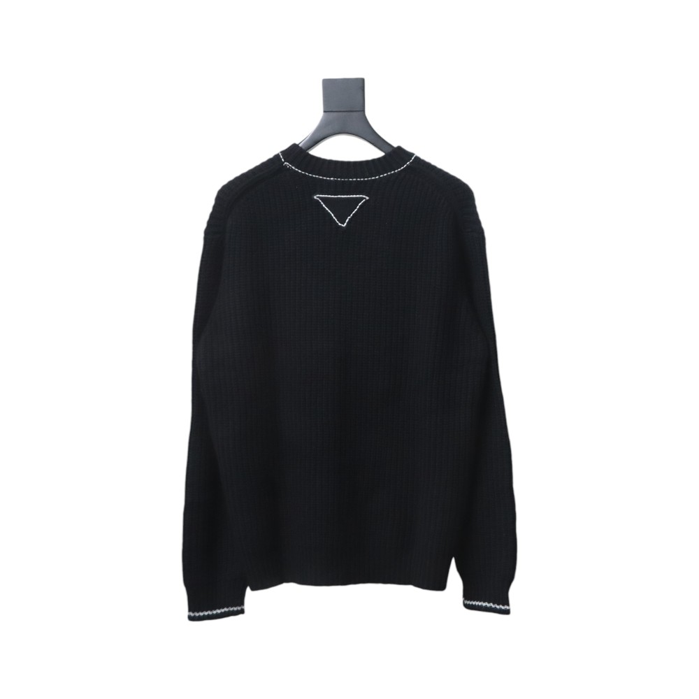  Prada 24FW thick needle white thread crew neck sweater