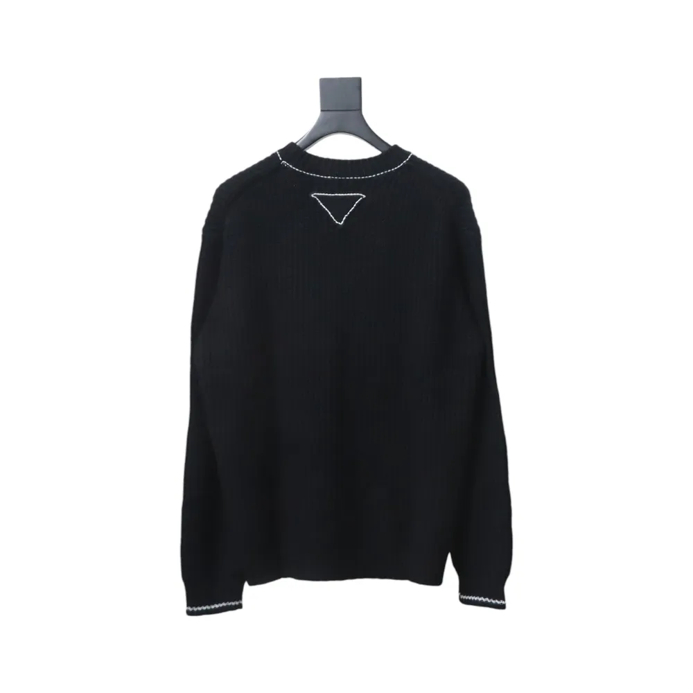  Prada 24FW thick needle white thread crew neck sweater