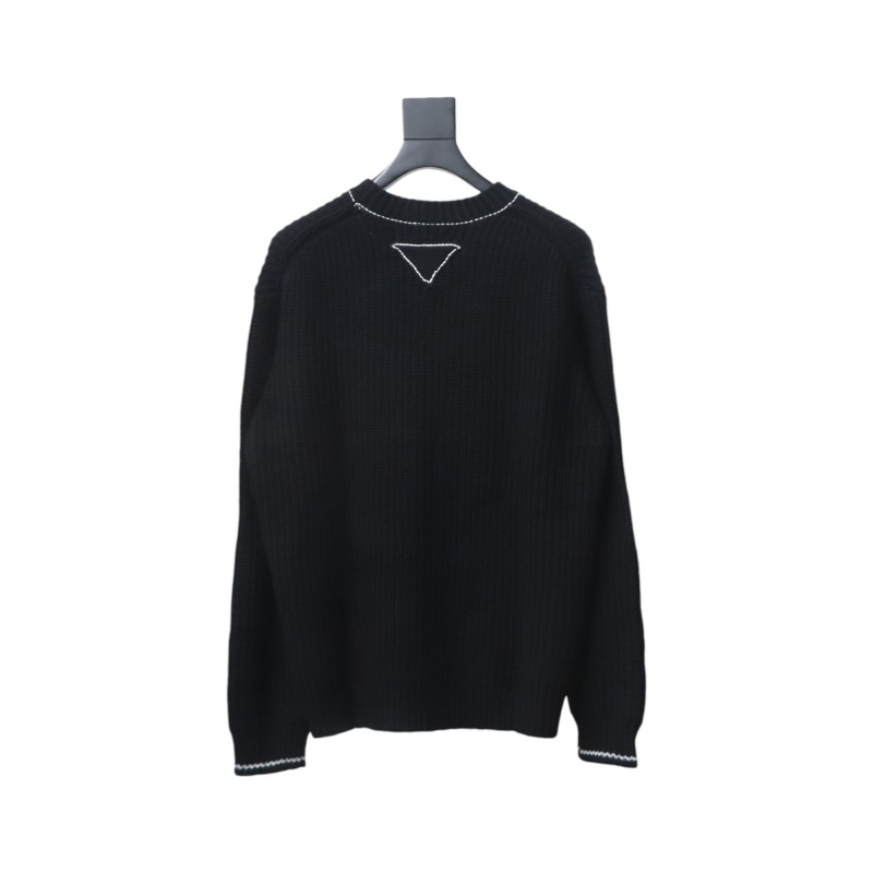  Prada 24FW thick needle white thread crew neck sweater