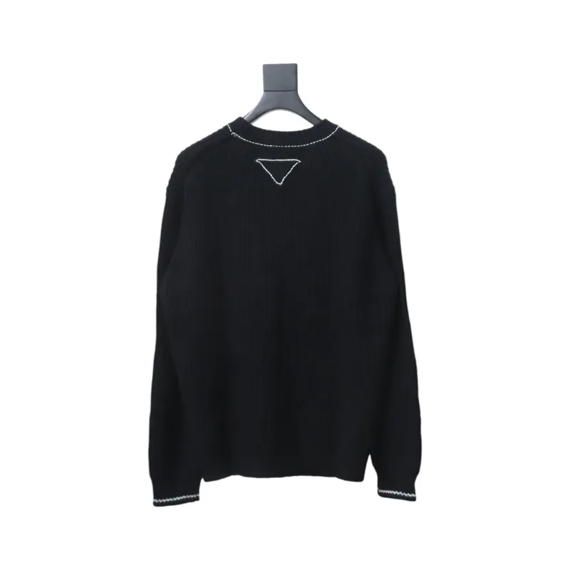  Prada 24FW thick needle white thread crew neck sweater